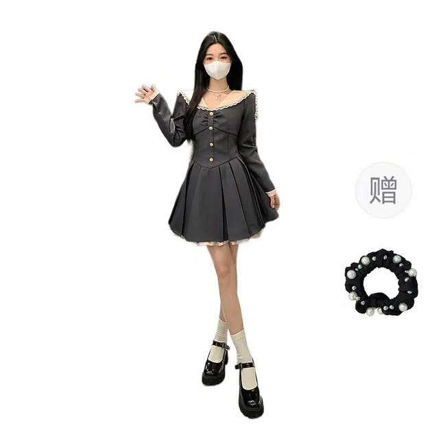 雾闪闪 大码女装复古法式赫本风气质显瘦时尚百搭长袖连衣裙 女款