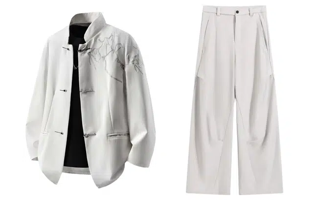 梓润格 荆棘立体绣设计感大码新中式西服外套高级垂坠感宽松舒适基础简约时尚百搭高街阔腿休闲西裤西装套装 男女同款