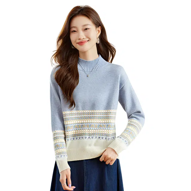 荟萃阁 百搭简约慵懒风半高领软糯宽松套头针织衫 女款