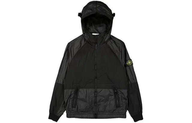Stone Island Metal Nylon Logo Zip Hoodie Black