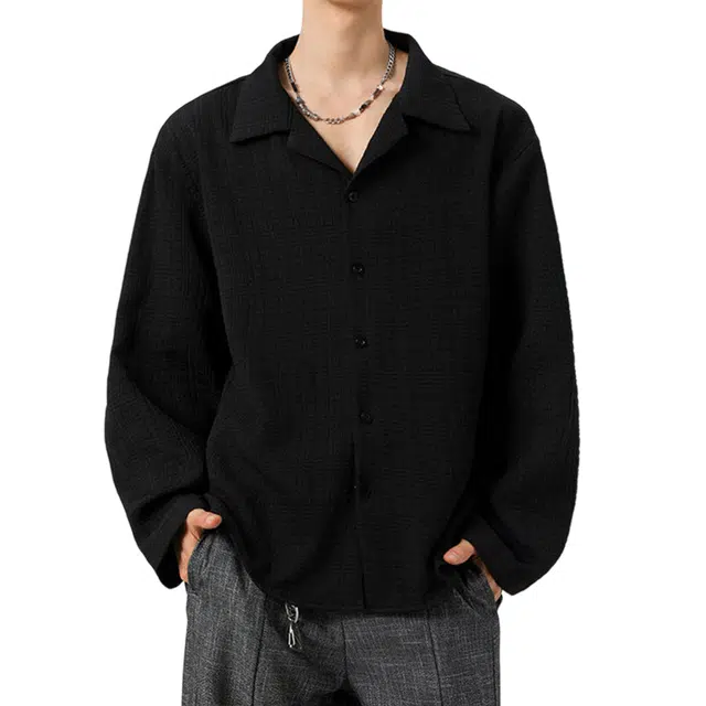 冈哉 老钱风肌理感提花纯色设计美式潮流简约百搭日常通勤垂感抗皱休闲宽松长袖衬衫 男女同款