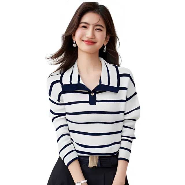 荟萃阁 法式温柔风套头设计感别致条纹上衣针织衫 女款