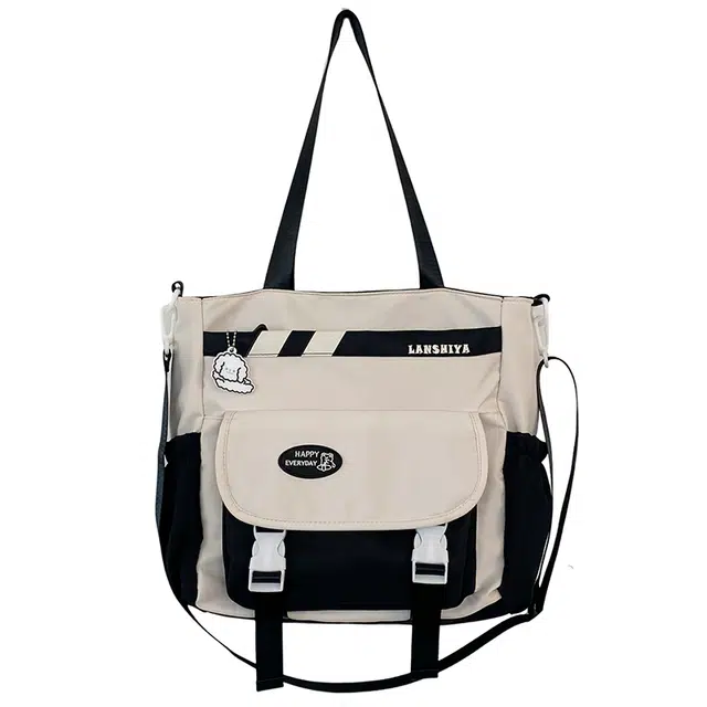 蔻蒂熊 大学生手拎补课包少女大容量单肩休闲百搭帆布手提袋 尼龙布 斜挎包 常规 青少年 黑色/紫红色/卡其色/绿色