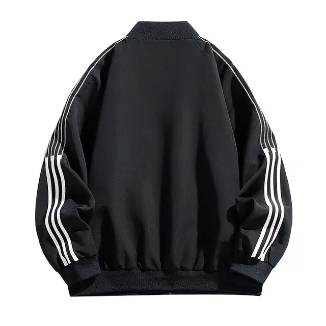 吾皇猫  学院风美式复古简约三条杠条纹设计基础款字母印花夹克宽松潮流潮牌休闲外套时尚百搭棒球服 男女同款