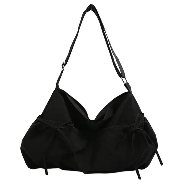 德力熊 小众设计休闲斜挎包纯色褶皱抽绳轻便 尼龙 单肩包 女款 黑色/灰色/白色/黄色/蓝色