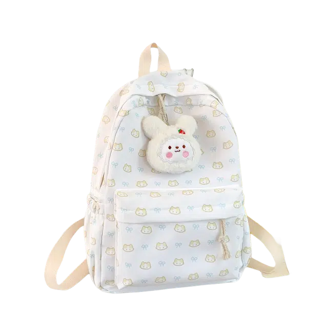 绿野客 可爱蝴蝶结学生书包 卡通猫咪少女背包 日系初中生大  简约 聚酯纤维 双肩包