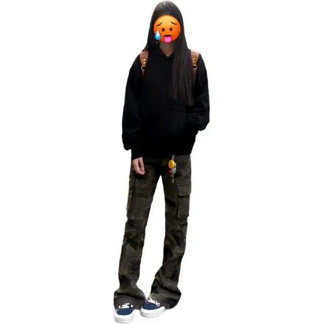 臣目 美式迷彩工装裤直筒潮牌痞帅炸街弯刀裤窄版修身微喇牛仔裤 男女同款