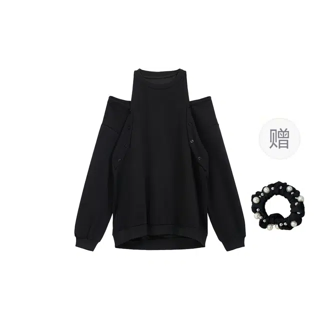 雾闪闪 轻盈女小心机显瘦露肩遮肉慵懒百搭秋冬款设计感卫衣 女款