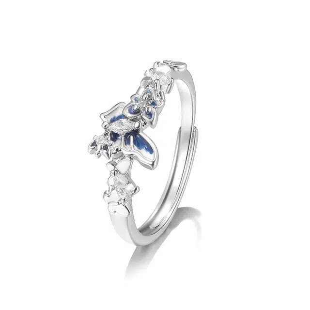 珂里 花朵蝴蝶素圈小清新高级感轻奢学生少女氛围感百搭显白#好运 环保合金 戒指 女款