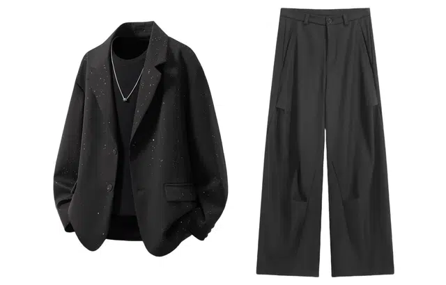 梓润格 美式复古满天星宽松痞帅小众设计感西服外套高级垂坠感舒适基础简约时尚百搭高街阔腿休闲西裤西装套装 男女同款