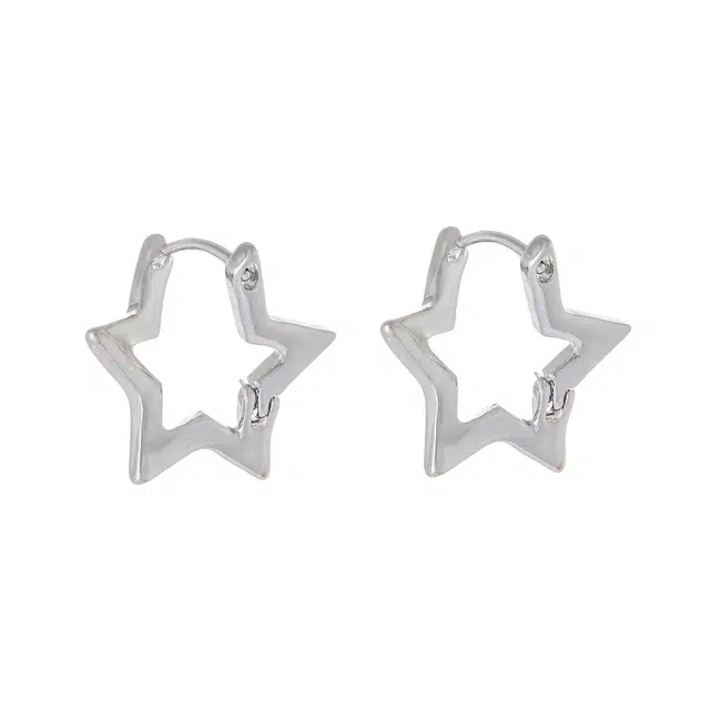 澜耀 银棱星影 镂空五角星 时尚潮酷简约金属 铜合金 耳环 女款