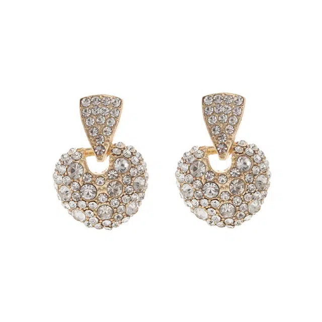 澜耀 爱心时尚镶钻耳坠 气质轻奢高级感耳饰 铜合金 耳环 女款