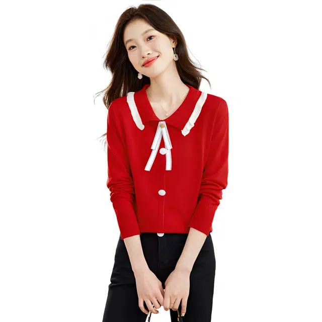 荟萃阁 百搭减龄娃娃领蝴蝶结打底针织衫 女款