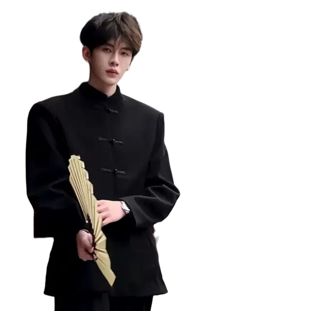 一碗士多 中国风盘扣纯色新中式中山装立领唐装垫肩民国学生高级感休闲复古风设计感出片清冷风西装 男女同款