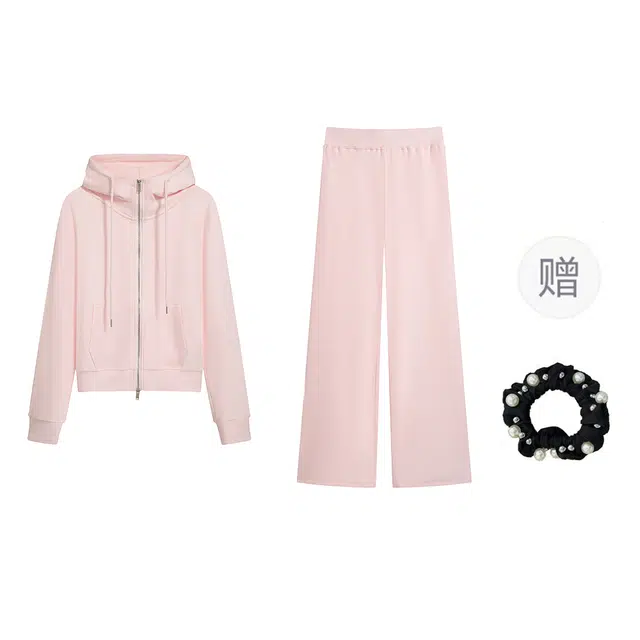雾闪闪 秋冬短款连帽外套女休闲长裤慵懒两件套卫衣套装 女款