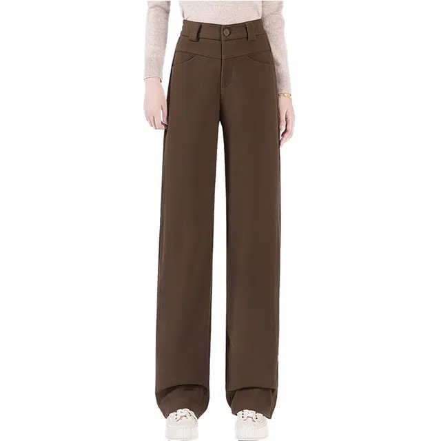 丝柏舍 纯色半松紧高腰长款通勤简约遮肉直筒气质休闲裤 女款