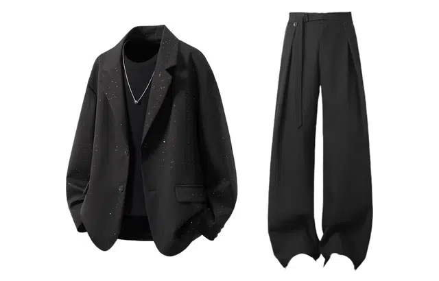 梓润格 美式复古满天星宽松痞帅小众设计感西服外套高级垂坠感舒适基础简约时尚百搭休闲西裤西装套装 男女同款