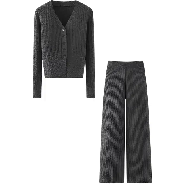 木清清 修身搭配减龄穿搭小香风毛衣阔腿裤两件套休闲套装 女款