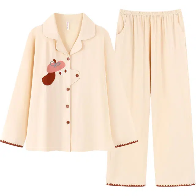 俏霓桐 春秋款可爱卡通纯棉亲肤时尚简约休闲甜美百搭长袖长裤家居服可外穿睡衣套装 女款