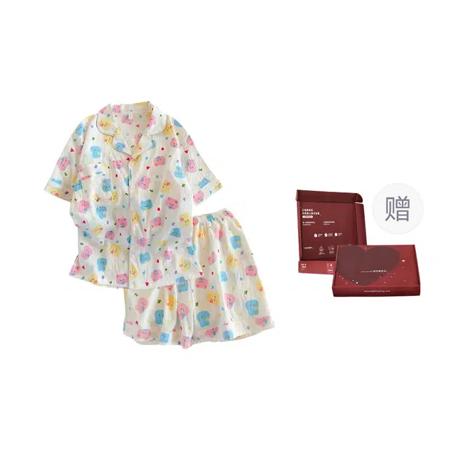 顶瓜瓜 家居女简约舒适短袖短裤卡通印花服睡衣礼盒 女款