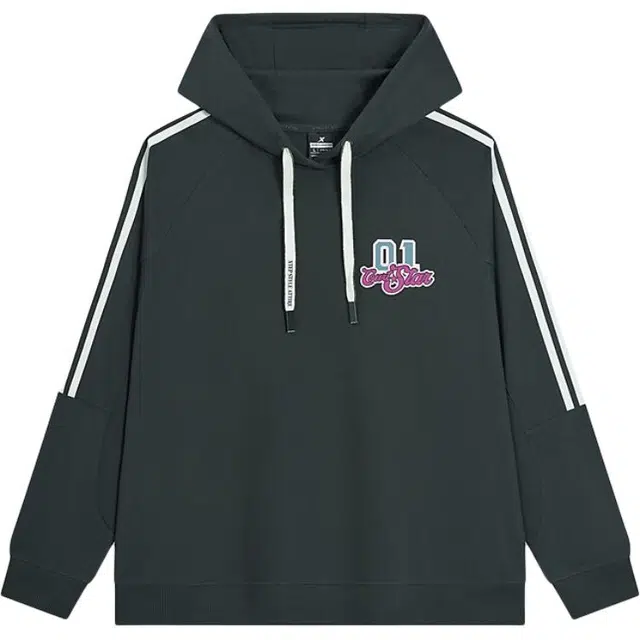 特步 宽松条纹字母简约连帽百搭套头卫衣 女款