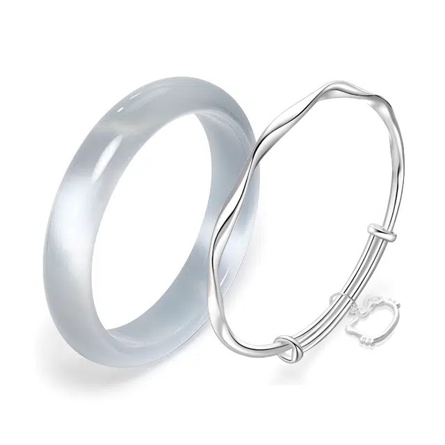 【可爱猫咪|水逆退散】 京华录 莫比乌斯环简约轻奢爱意交织 环环相绕爱意缠绕素圈可推拉调节叮当镯汉服贵妃镯 玻璃猫眼 手镯 女款