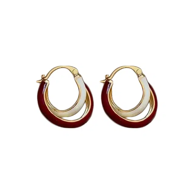 澜耀 绯金映白  法式撞色 秋冬轻奢 铜合金 耳环 女款