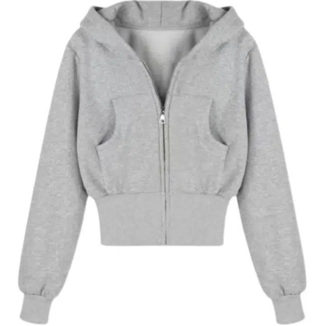 木清清 时尚复古短款连帽收腰春秋开衫上衣绒感外套 女款