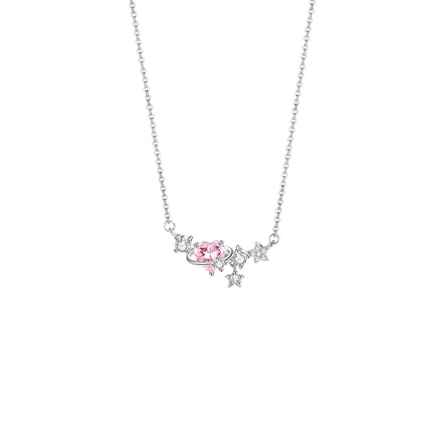 前方大荒野 闪烁星环锁骨链梦幻星河浪漫迷人少女心满满粉色甜心精致小巧百搭时髦独特气质 锆石 项链 女款