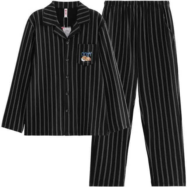 芬腾 男士春秋季纯棉条纹长袖抗静电休闲宽松可外穿家居服睡衣套装 男款