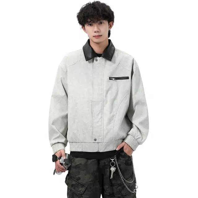太子龍 外套春秋季男士宽松休闲潮流翻领学生百搭美式工装棒球衫上衣服夹克 男款