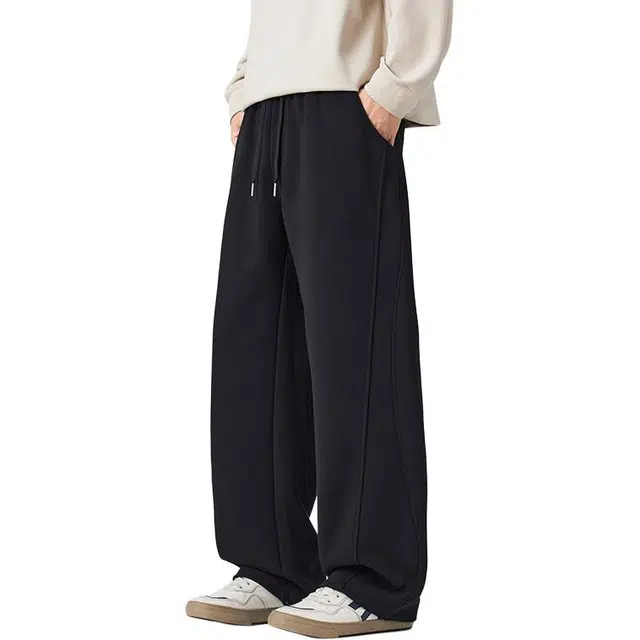 协协乐 美式潮牌卫裤拼接设计感抽绳秋冬季百搭阔腿弯刀拖地裤直筒青少年运动长裤休闲裤 男款