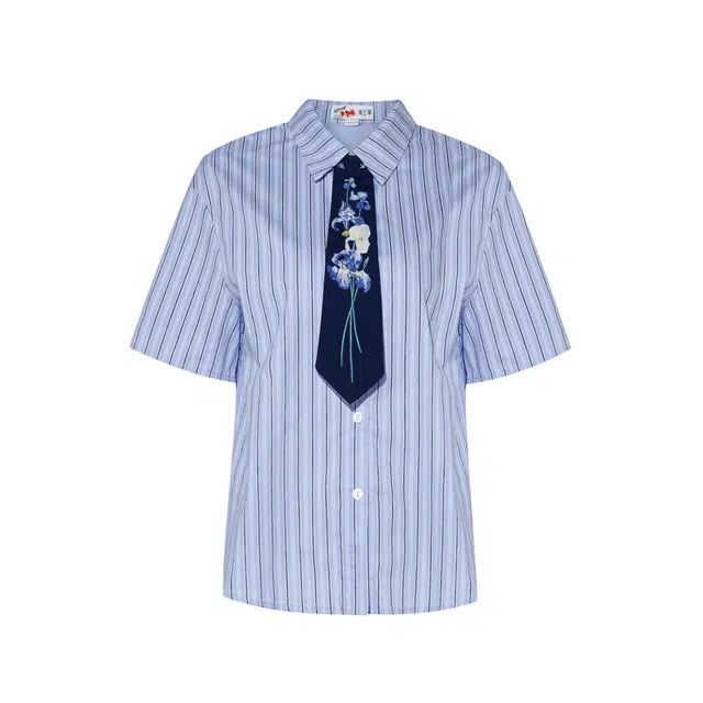 两三事 梵高文艺 流鸢恋语 休闲绣花宽松简约百搭短袖衬衫 女款