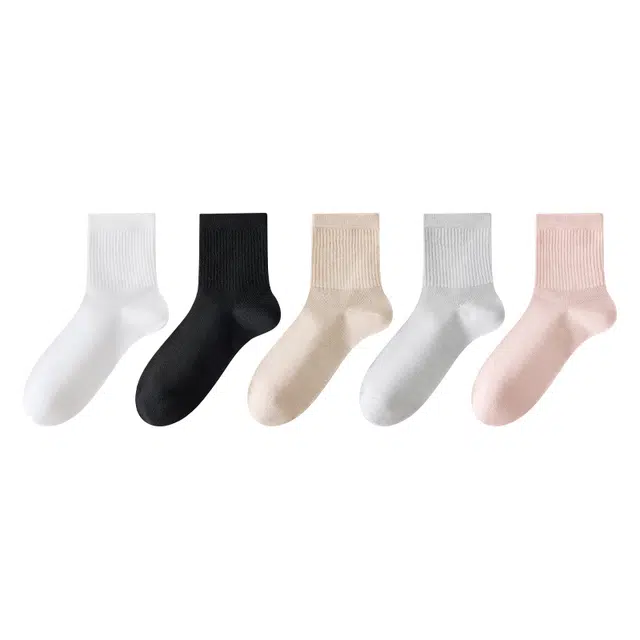 莫代尔 莫兰迪纯色组合舒适吸汗透气防臭运动袜子简约百搭中筒袜 女款