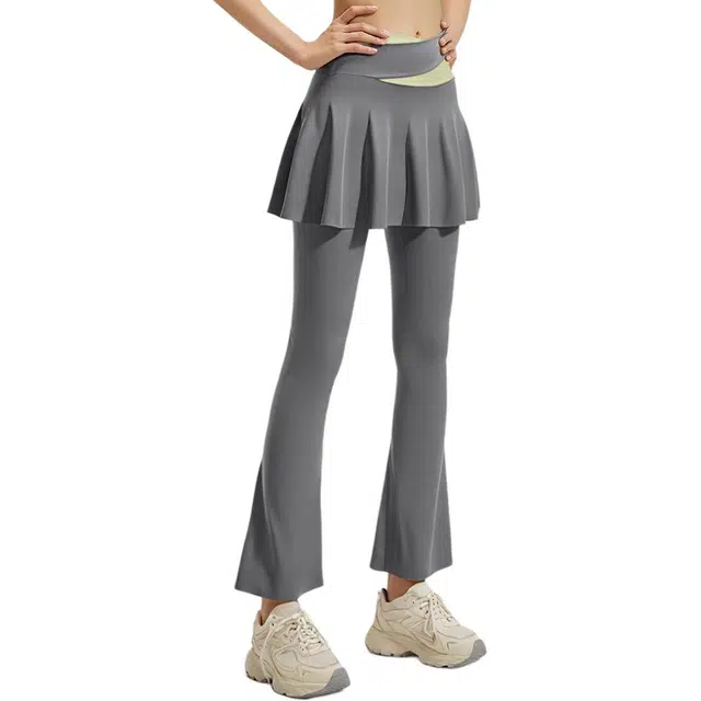 怪力萝莉  高弹舒适假两件高腰喇叭裙裤适合跑步健身普拉提等运动  瑜伽长裤