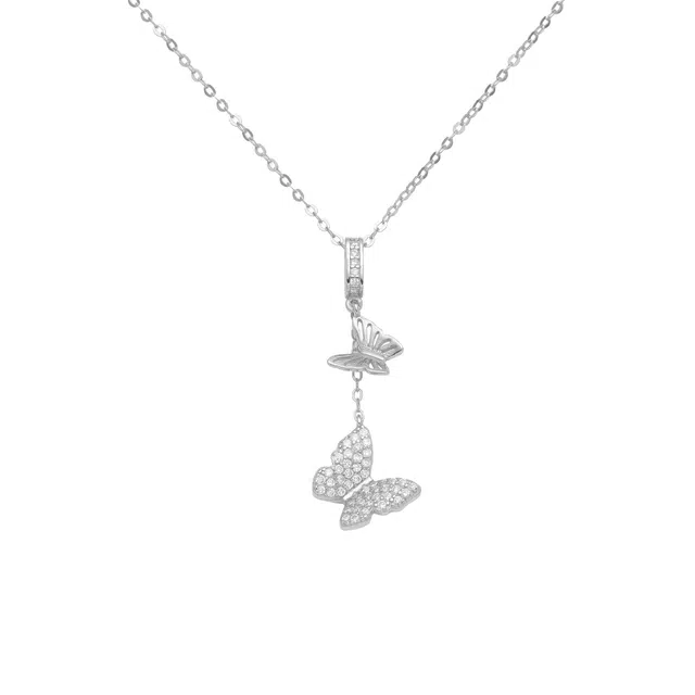 前方大荒野 双蝶流苏锁骨链闪亮蝴蝶翻飞森系小清新轻奢高级感时尚百搭精致气质#好运 锆石 项链 女款