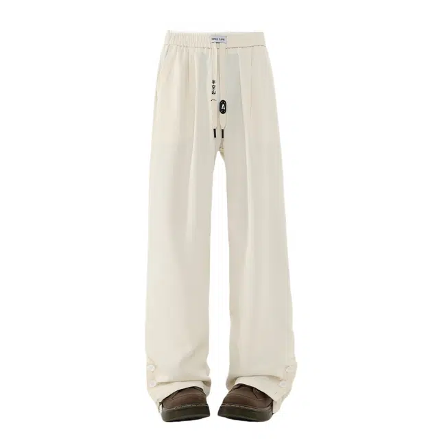 半空山 美式复古纯色简约基础款潮牌时尚脚口纽扣调节垂感拖地柔软舒适宽松百搭直筒休闲裤 男女同款