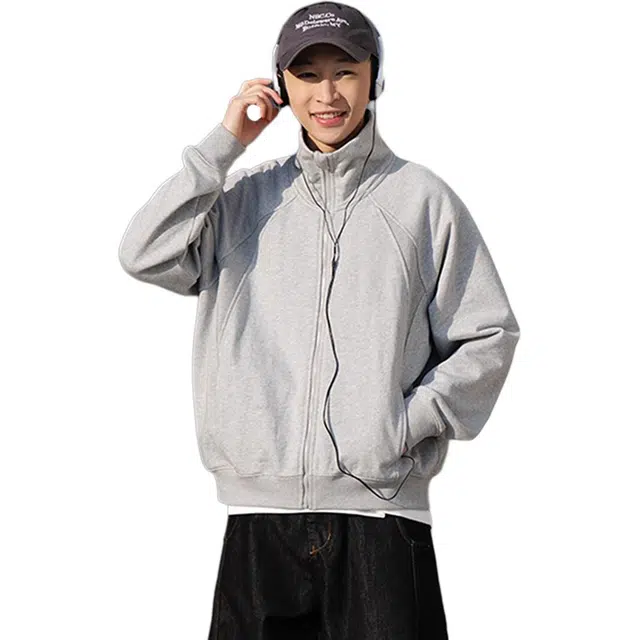 徐百货 美式复古立领拼接潮流春秋季高街痞帅宽松百搭开衫卫衣 男女同款