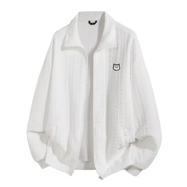 吾皇猫 日系纯色高级感立领提花设计宽松百搭拉链开衫外套保暖舒适休闲慵懒日常毛衣针织衫 女款