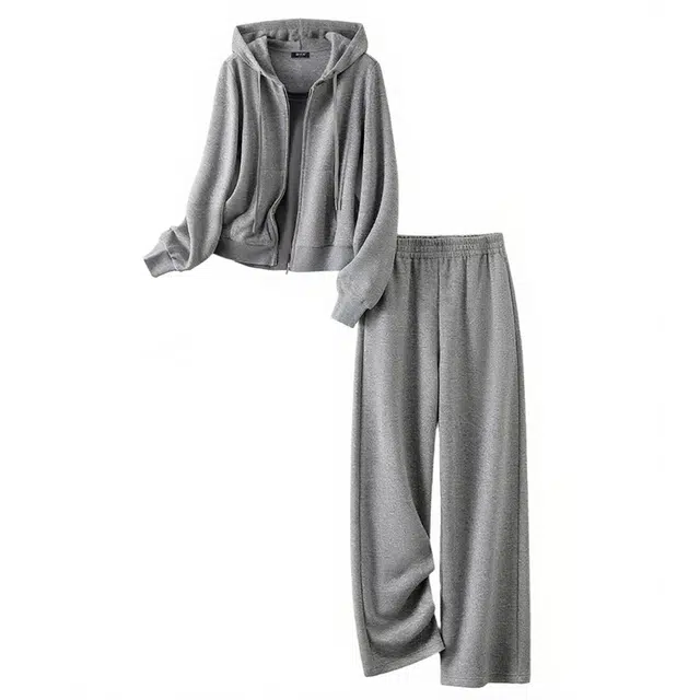 潞优野 轻便舒适细闪卫衣开衫裤子两件套女简约时尚百搭运动秋季休闲套装 女款