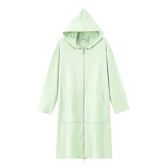 静英鸾 德绒长袖长裙连帽拉链纯色简约小清新家居服秋冬季保暖套装 女款