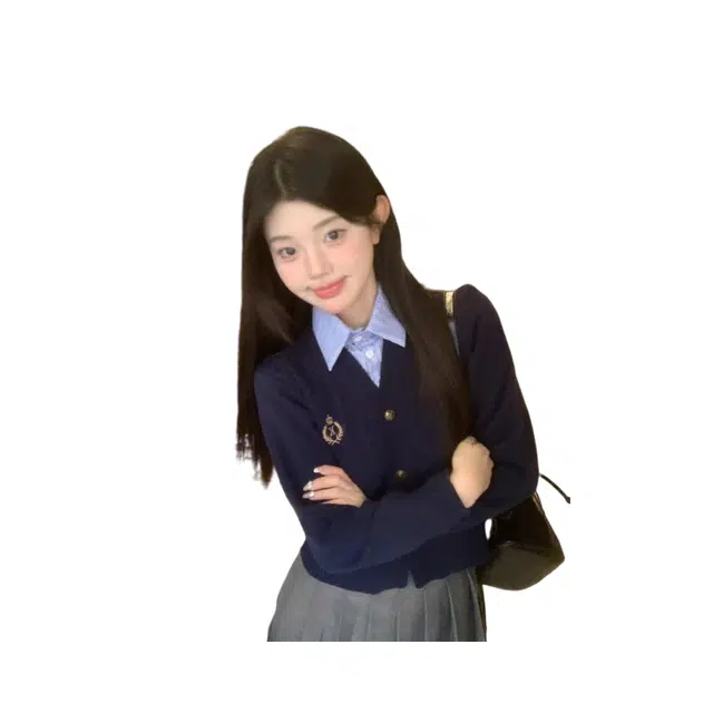 望莱仕 短款两件学院上衣女装秋季高级开衫毛衣针织衫 女款