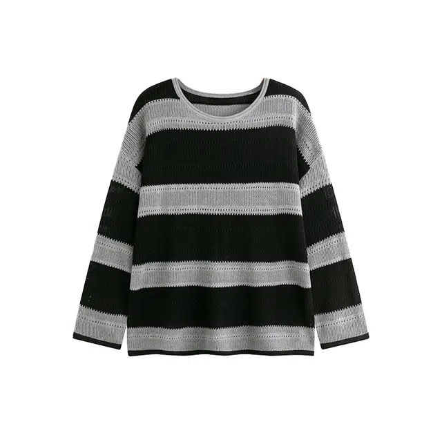 云妃秀 时尚条纹休闲显瘦宽松百搭减龄针织衫 女款