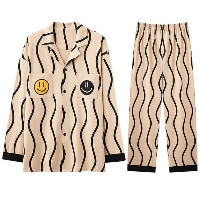 向薇 男士春夏秋冬款纯棉薄款长袖长裤翻领可外穿家居服睡衣套装 男款