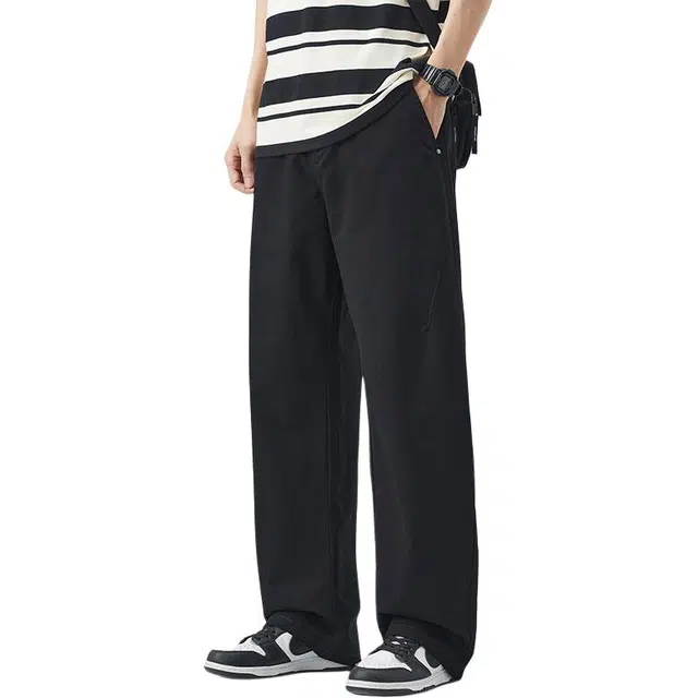 杜克恩 纯棉重磅直筒工装裤秋季美式复古卡其色宽松纯色青春活力长裤潮流百搭显瘦阔腿休闲裤 男女同款