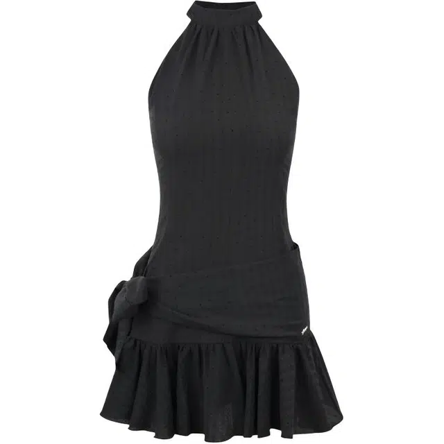 小卷要加油 美式复古设计感蝴蝶结甜美挂脖修身无袖连衣裙 女款