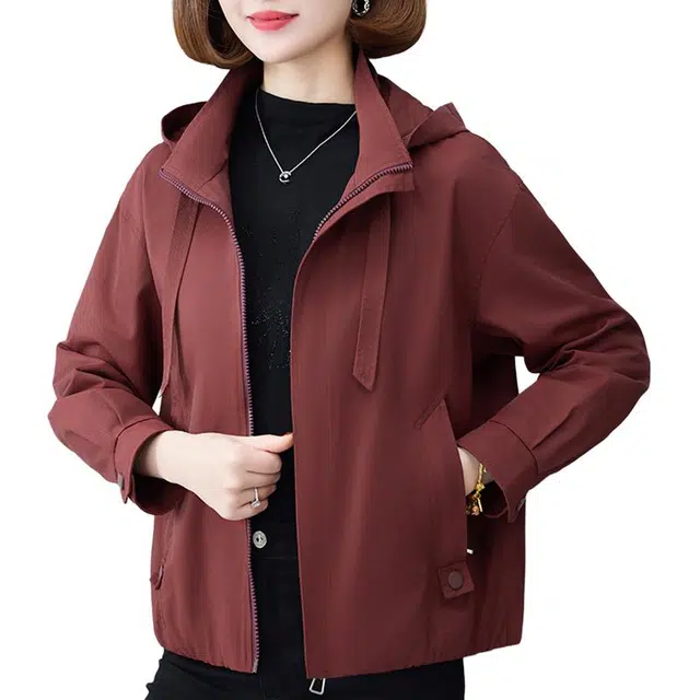缪斯的诱惑 时尚简约气质潮流纯色拉链短款外套宽松遮肉显瘦舒适轻便柔软亲肤休闲百搭户外活动软壳衣立领连帽上衣夹克 女款