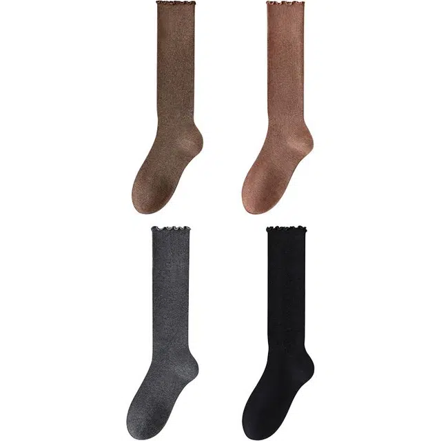 潞优野 无骨抗起球舒适棉纱线花边长筒堆堆袜配小皮鞋春秋款中筒袜 女款