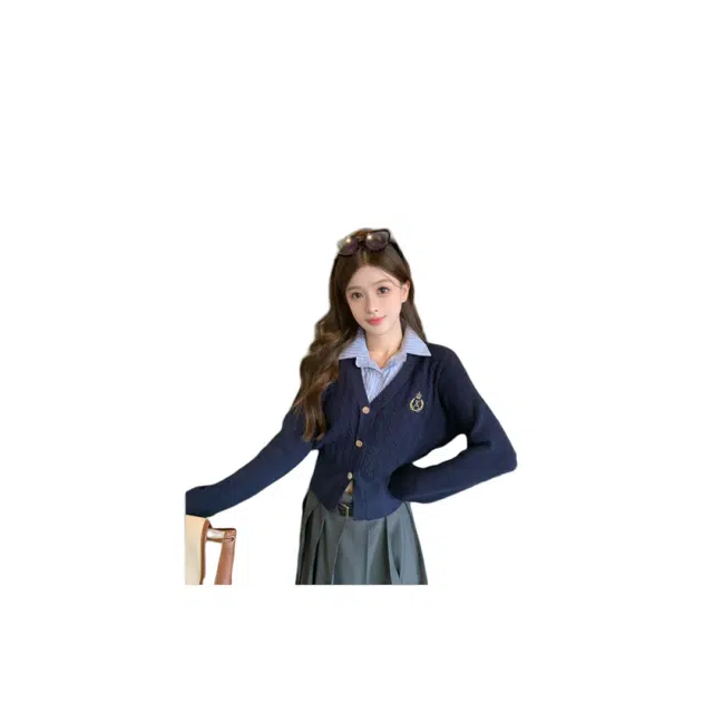 望莱仕 短款两件学院上衣女装秋季高级开衫毛衣针织衫 女款