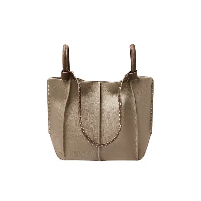 纳兰杜 大容量水桶包拼接设计时尚百搭高级感上班通勤简约 牛皮 单肩包手提包 常规 女款 子夜黑/大象灰/深绿色